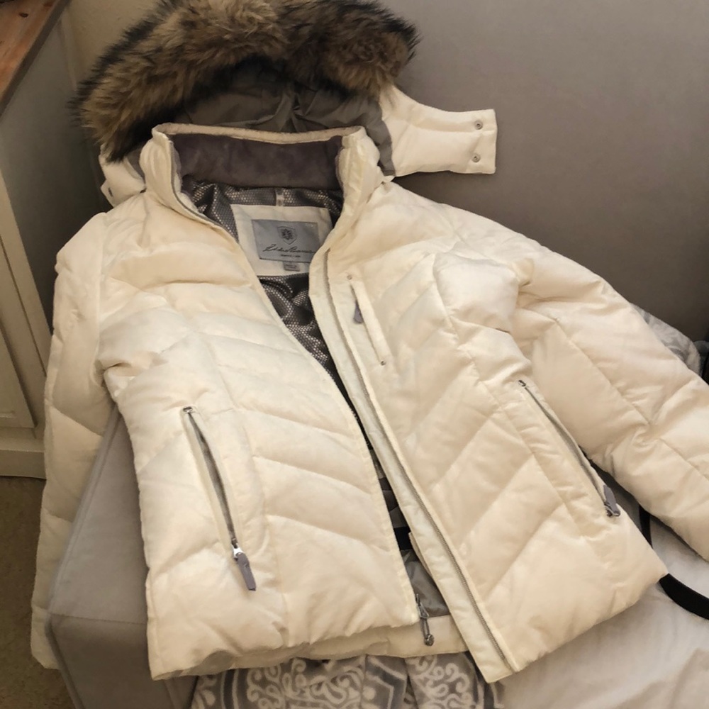 White fur hooded jacket